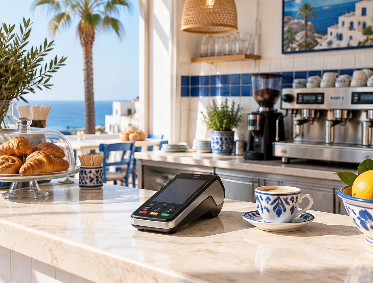 Mostrador mediterráneo con terminal de pago